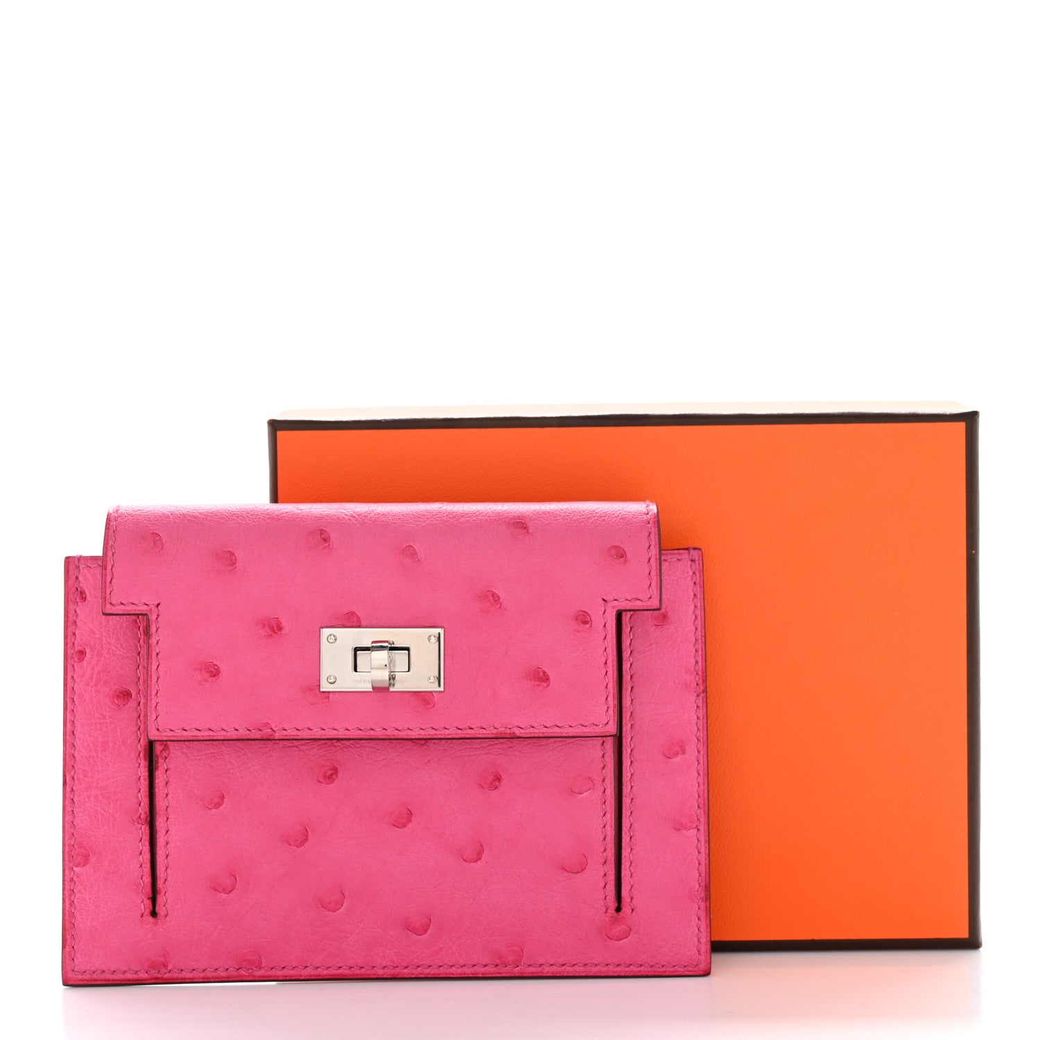 Hermes Ostrich Kelly Pocket Compact Wallet Rose Tyrien 8 of 8