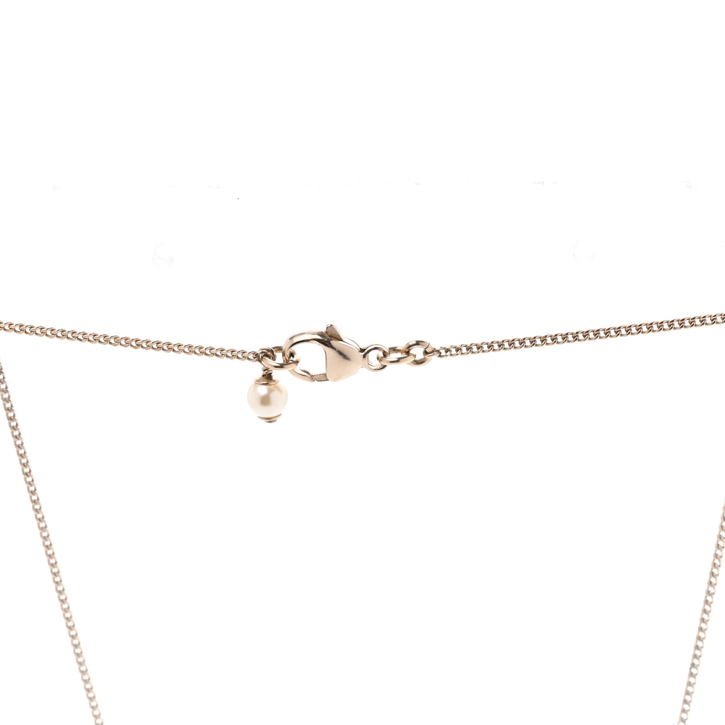 Crystal Pearl CC Bow Necklace Gold