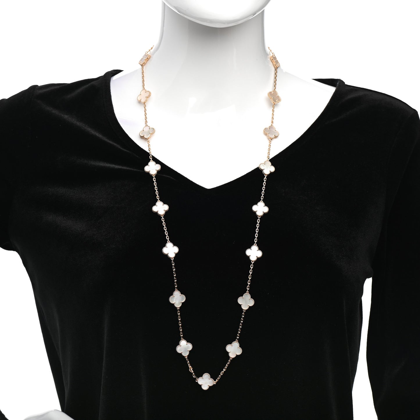 18K Yellow Gold Mother of Pearl 20 Motifs Vintage Alhambra Necklace