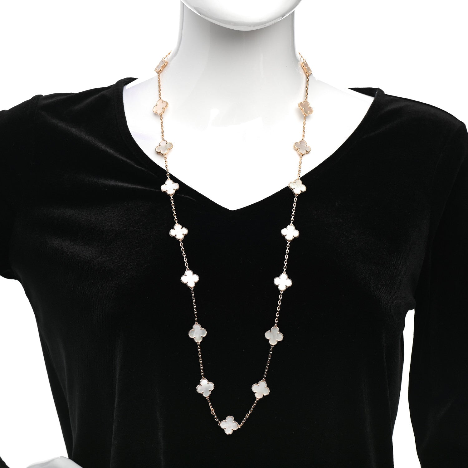 Van Cleef & Arpels 18K Yellow Gold Mother of Pearl 20 Motifs Vintage Alhambra Necklace 2 of 6