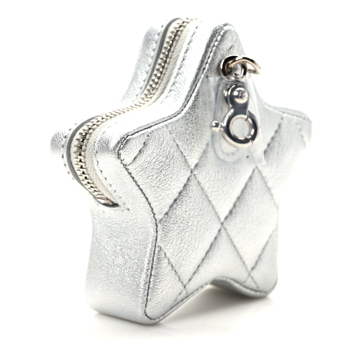 Metallic Lambskin Walk Of Fame Star Clip On Coin Purse Silver