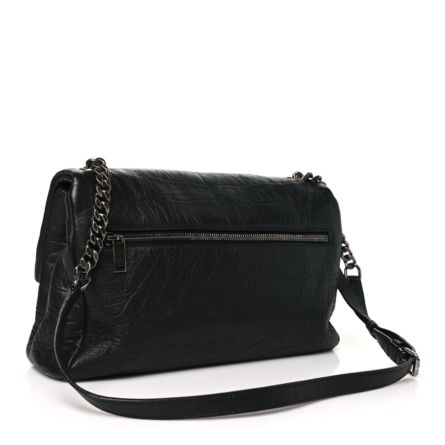 Calfskin Crocodile Embossed Medium West Hollywood Monogram Fold-Over Black