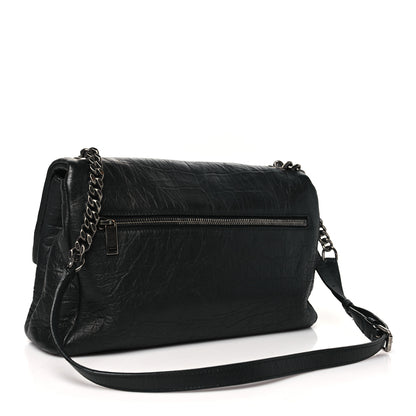 Saint Laurent Calfskin Crocodile Embossed Medium West Hollywood Monogram Fold-Over Black 3 of 10