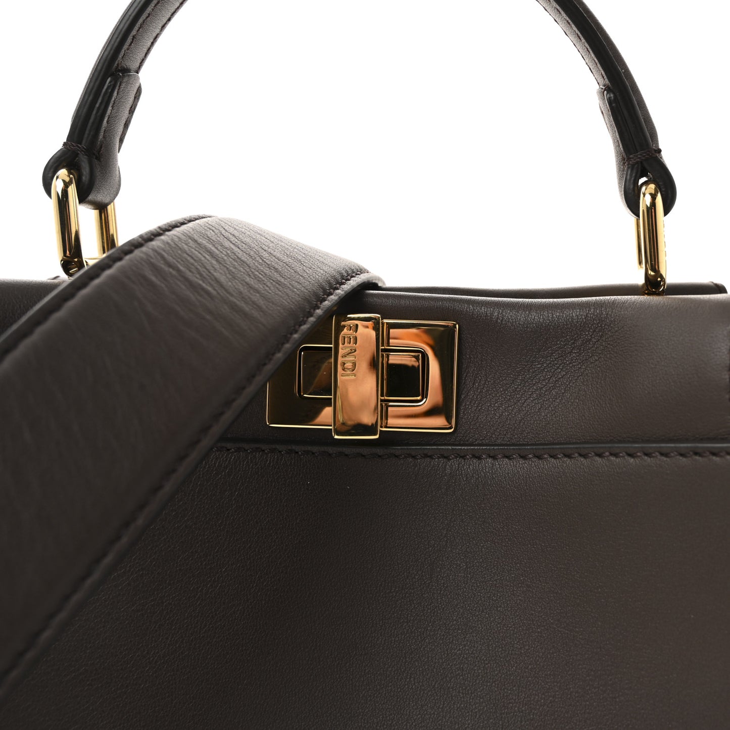Vitello Seta Suede FF Mini Peekaboo Iconic Satchel Chocolate Sigaro Marrone