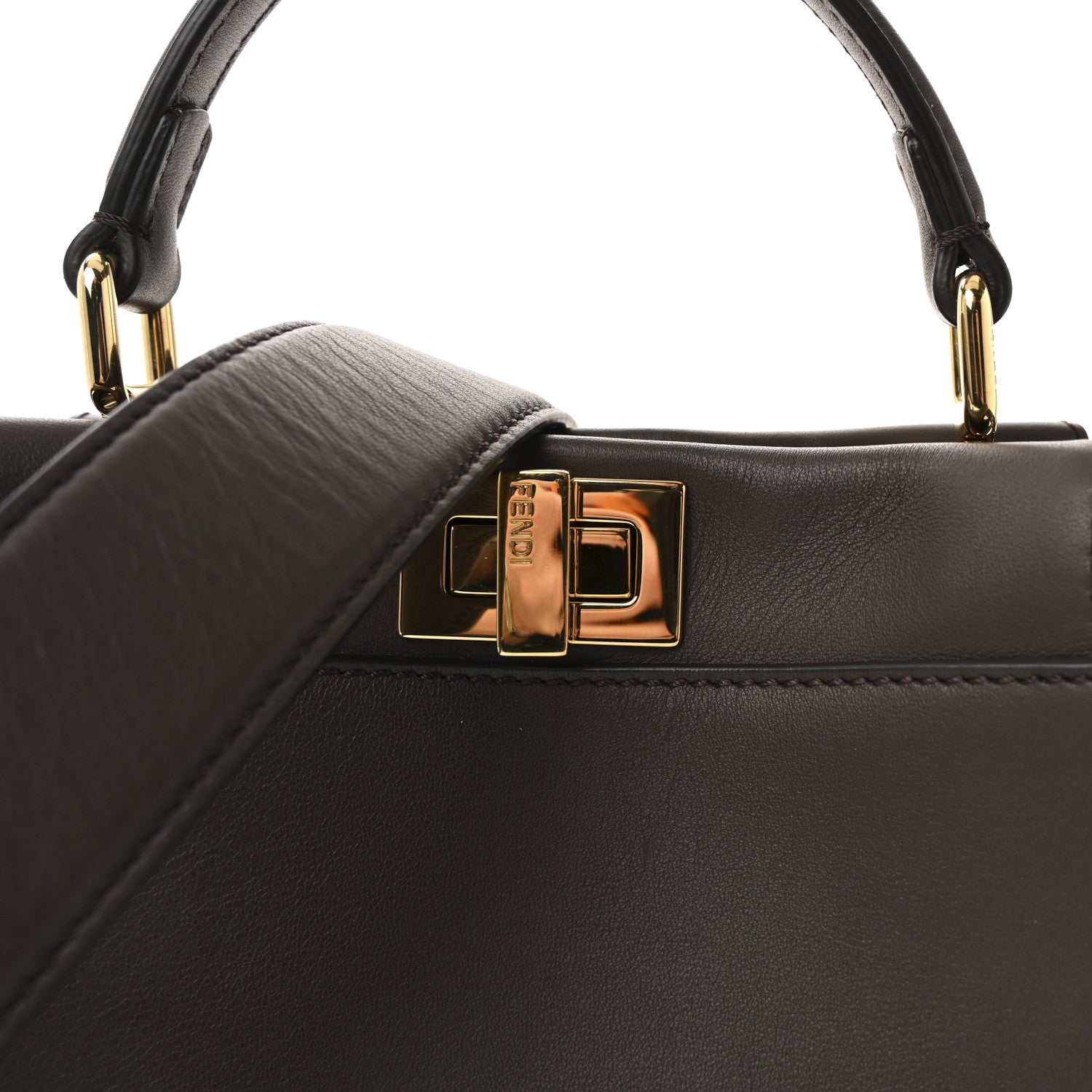 Fendi Vitello Seta Suede FF Mini Peekaboo Iconic Satchel Chocolate Sigaro Marrone 7 of 10