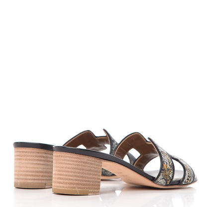 Hermes Canvas Tatoo Print Oasis Equator Sandals 37 Black 4 of 10