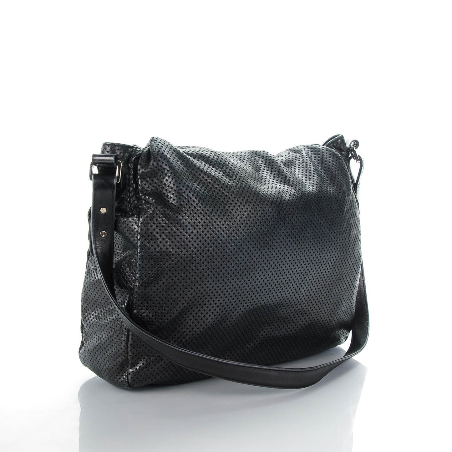 Glazed Calfskin Perforated Large Rodeo Drive Tote Black