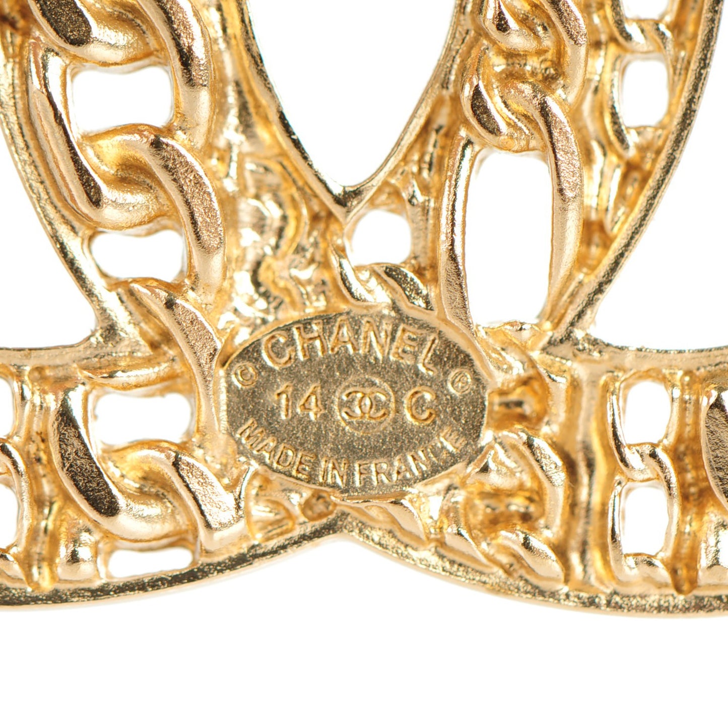 Chain CC Brooch Pin Gold
