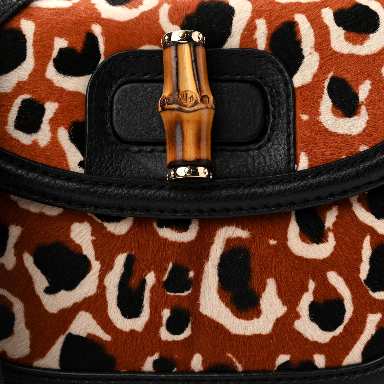 Gucci Calf Hair Leopard Print Medium New Bamboo Top Handle Bag Red 8 of 11