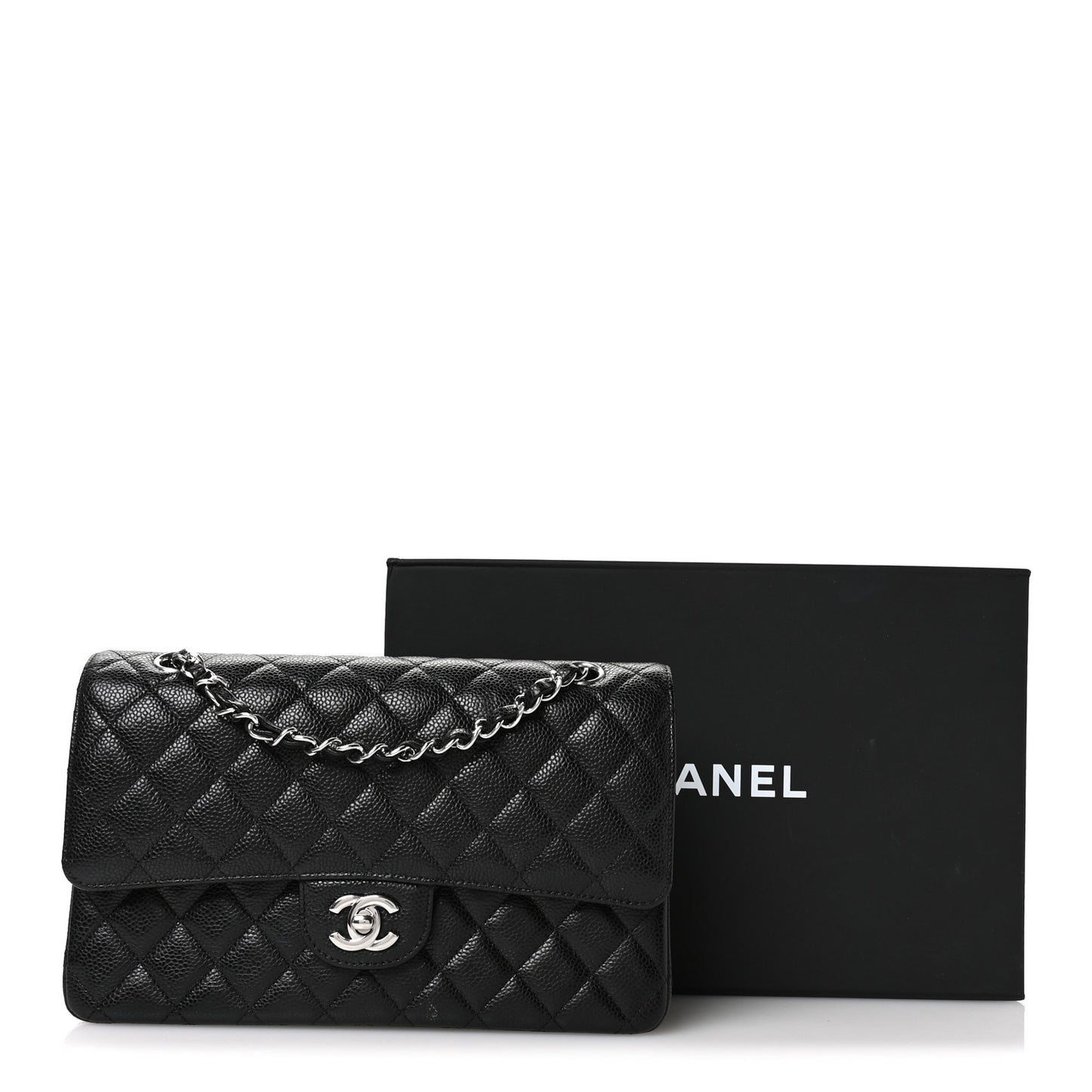 Caviar Quilted Medium Double Flap Black