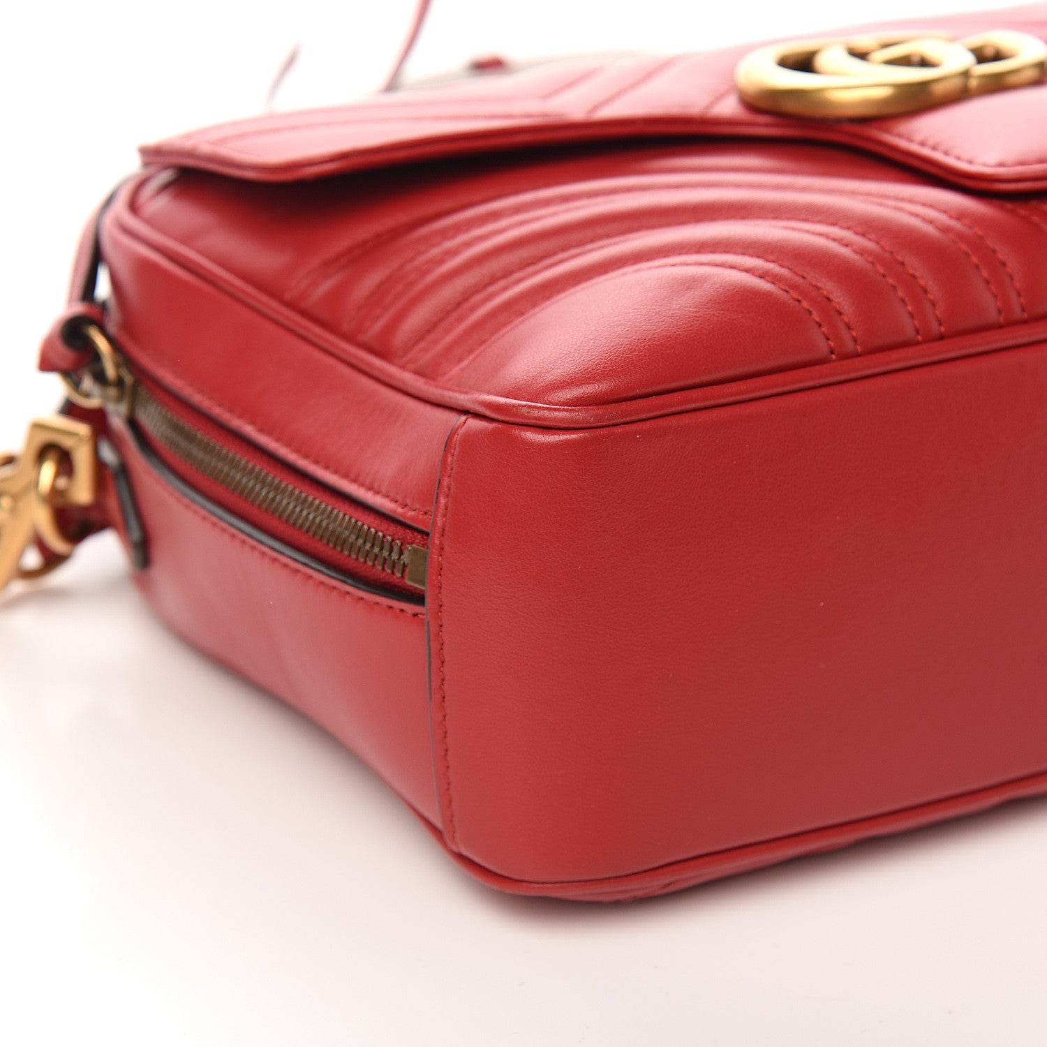 Gucci Calfskin Matelasse Sylvie Web Small GG Marmont Top Handle Shoulder Bag Hibiscus Red 9 of 11