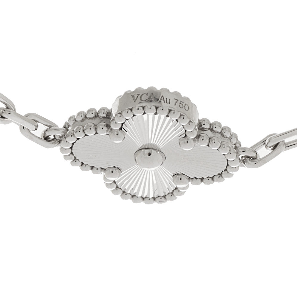 18K White Gold 5 Motifs Guilloche Vintage Alhambra Bracelet