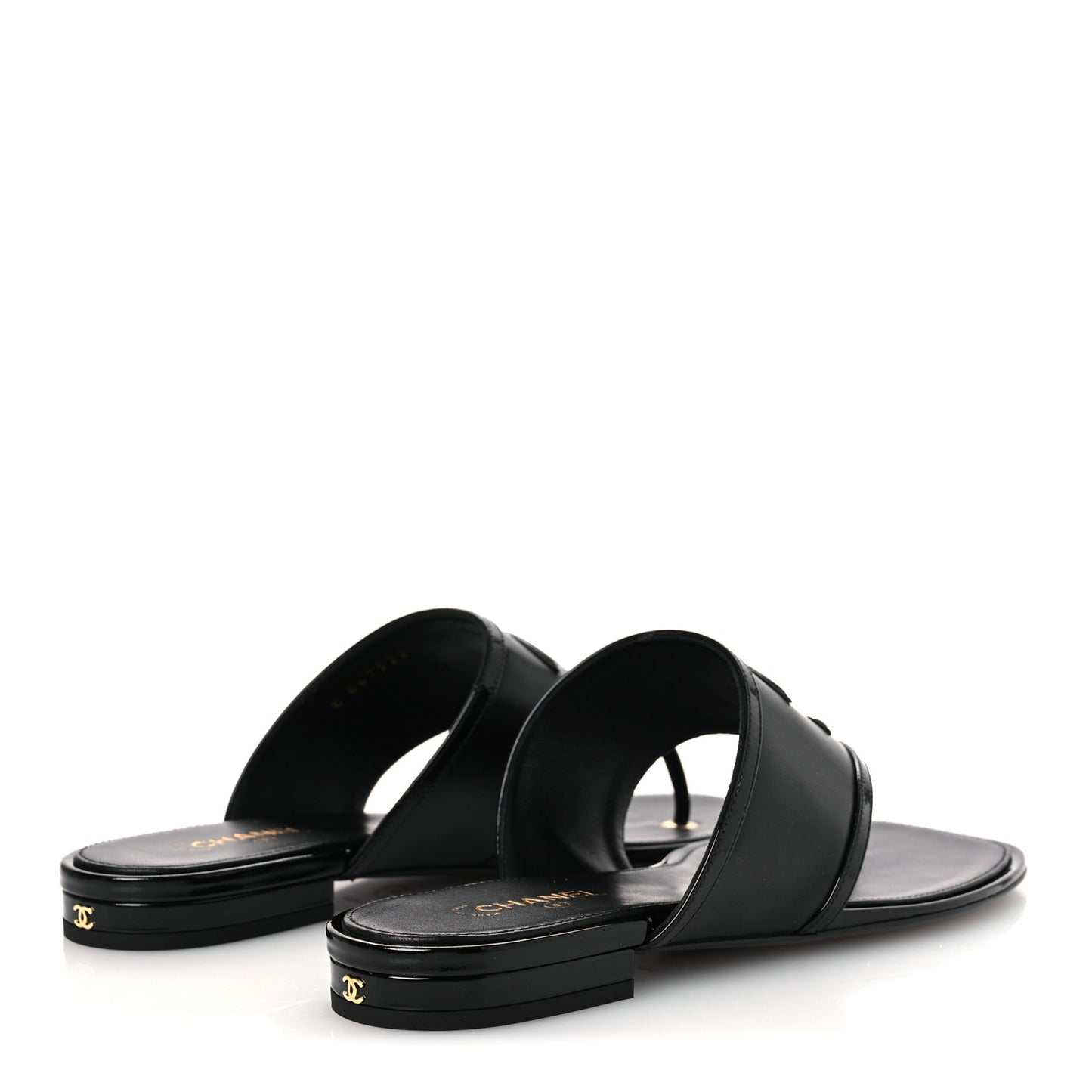 Lambskin Patent Calfskin CC Thong Sandals 39 Black