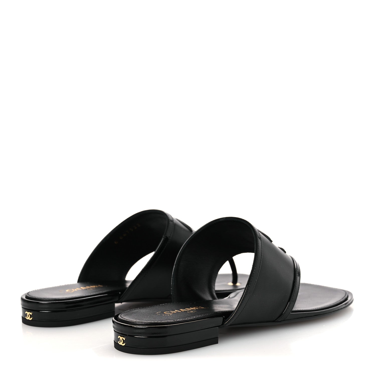 Chanel Lambskin Patent Calfskin CC Thong Sandals 39 Black 5 of 11