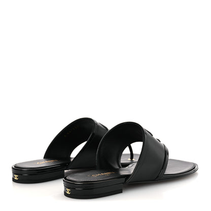 Chanel Lambskin Patent Calfskin CC Thong Sandals 39 Black 5 of 11