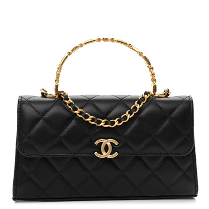 Chanel Lambskin Enamel Quilted Top Handle Flap Phone Holder With Chain Black 1 of 9