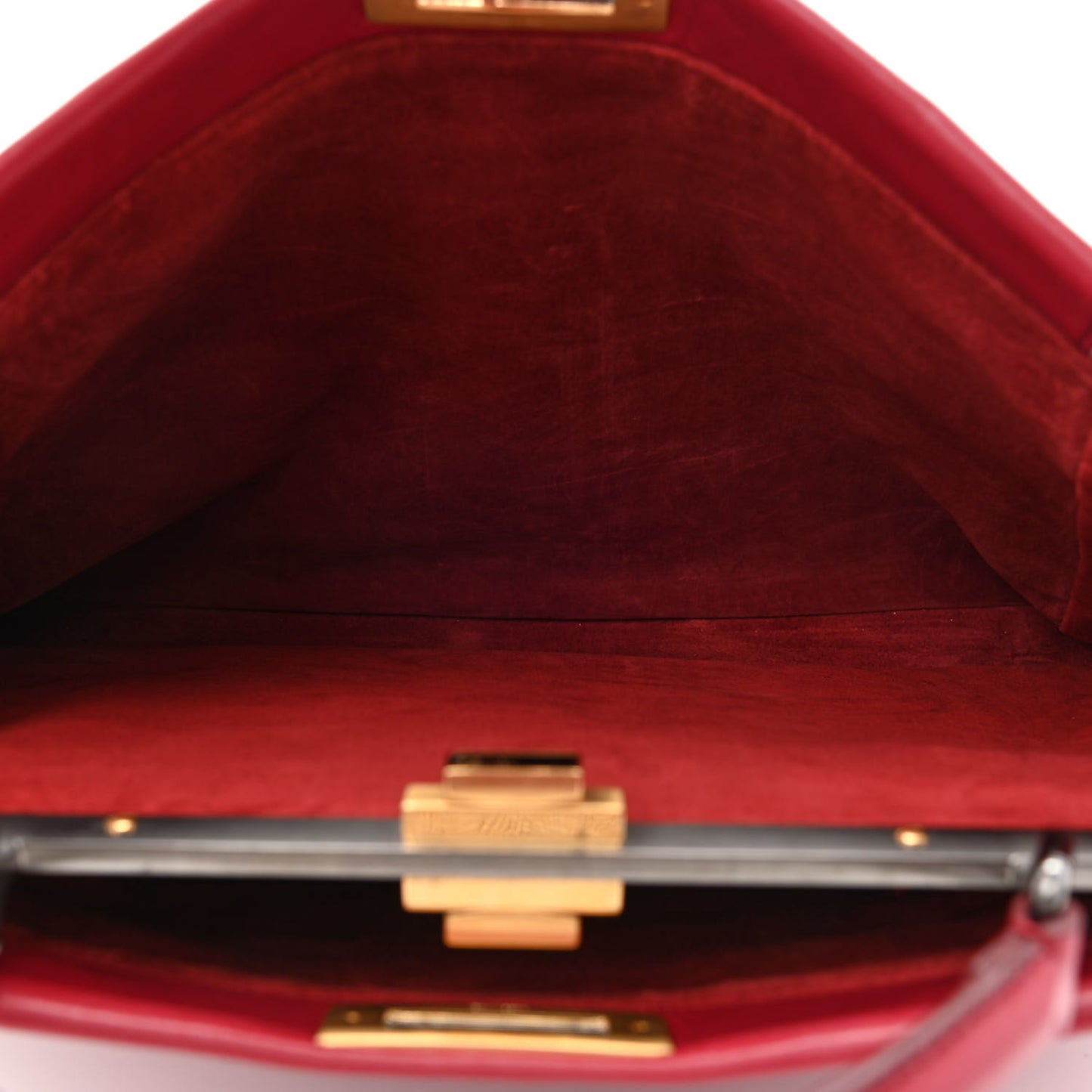 Vitello Suede Large Peekaboo Iconic Satchel Rubino Peonia