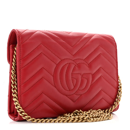 Gucci Calfskin Matelasse GG Marmont Chain Wallet Hibiscus Red 3 of 15
