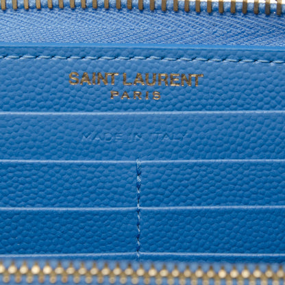 Saint Laurent Grain De Poudre Matelasse Chevron Monogram Zip Around Wallet Blue Clair 6 of 6