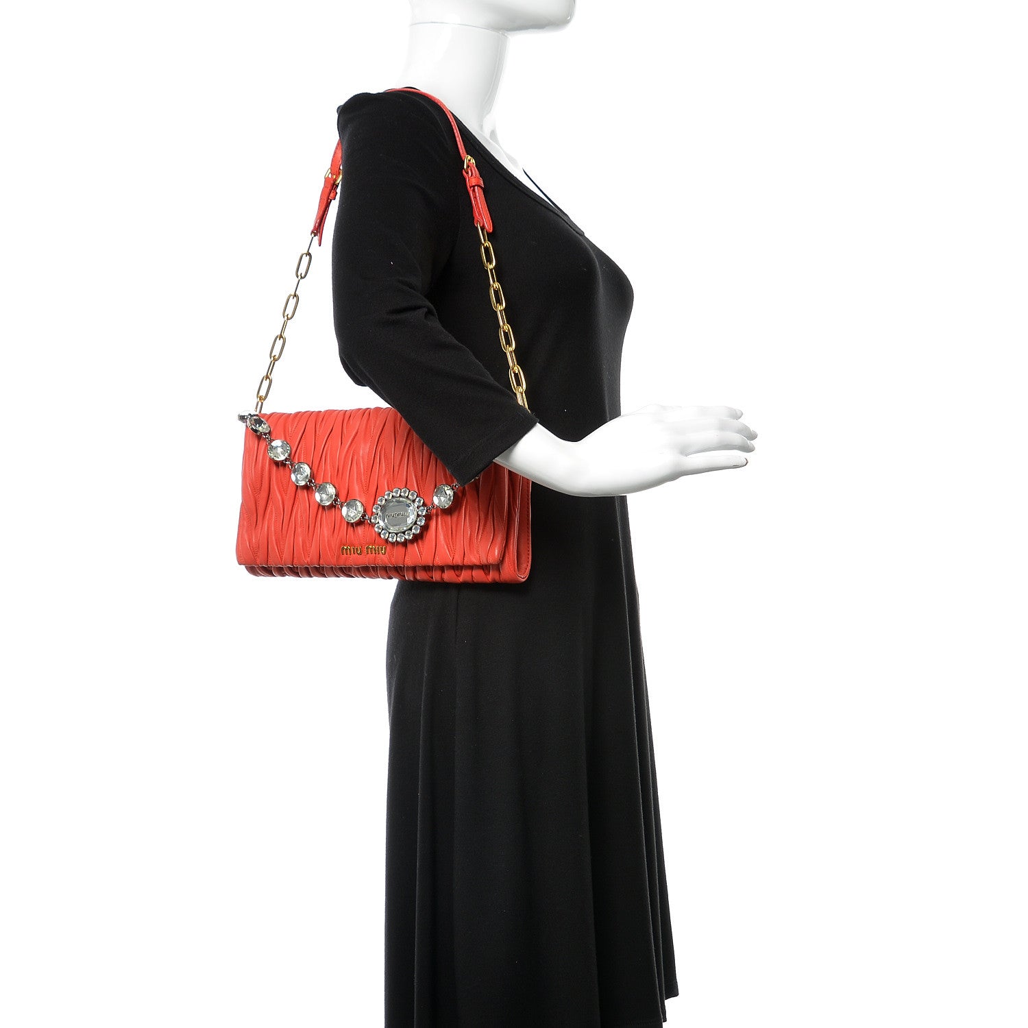 Saint Laurent MIU MIU Nappa Matelasse Crystal Flap Clutch Lacca 3 of 15