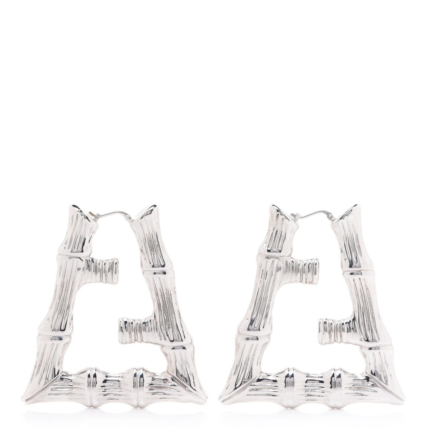 Metal FF Bamboo Hoop Earrings Silver
