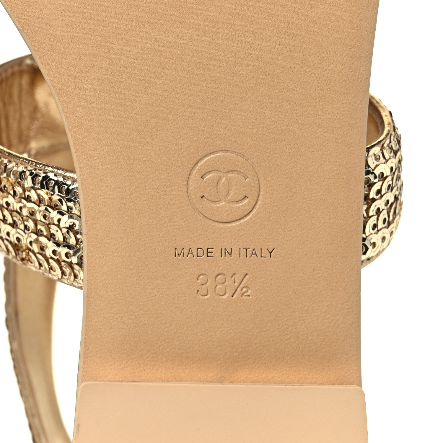 Chanel Sequin Pearl CC Thong Sandals 38.5 Gold 6 of 9