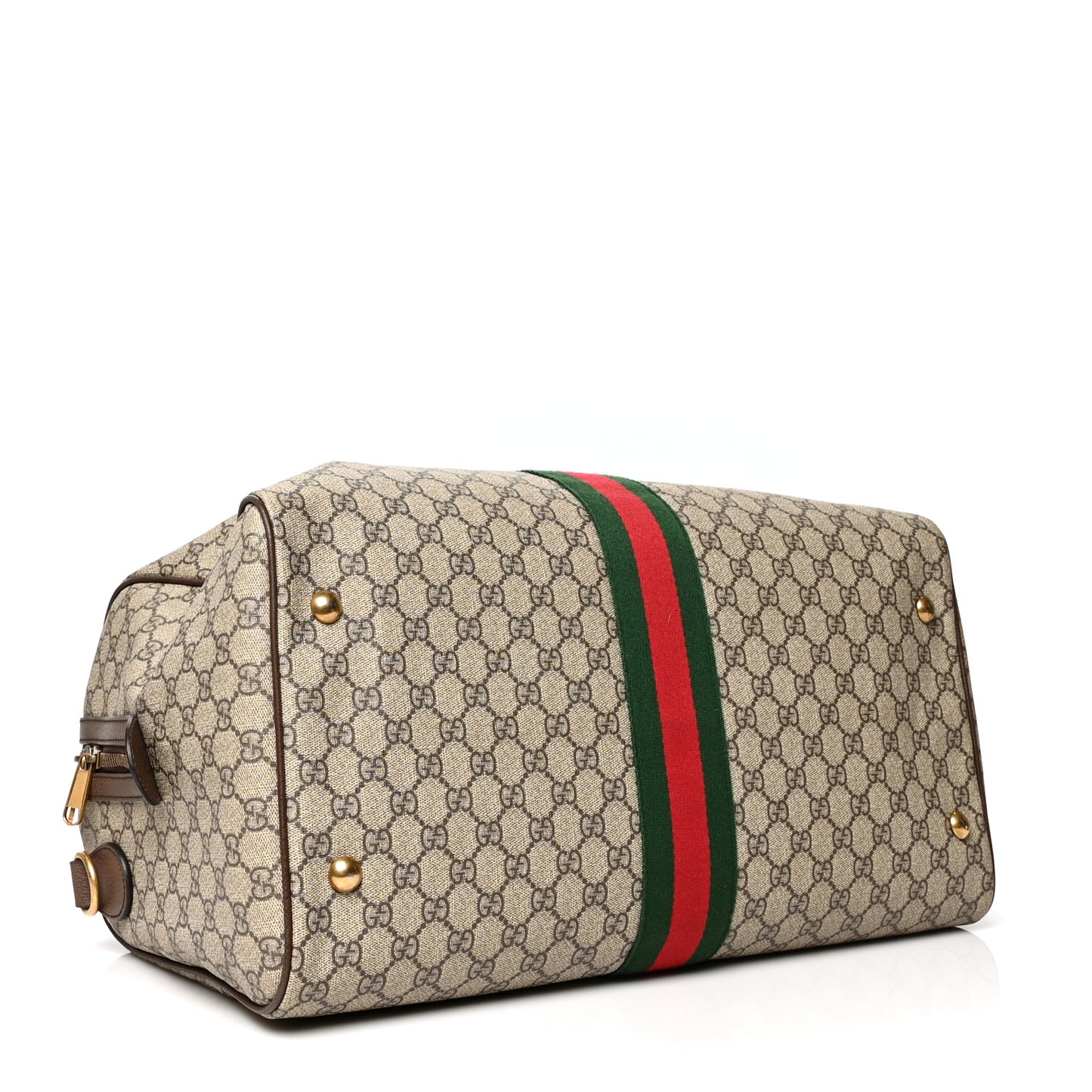 GG Supreme Monogram Textured Dollar Calfskin Web Medium Ophidia Carry-On Duffle Bag Beige Ebony New Acero