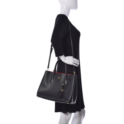 Prada Saffiano Cuir Medium Double Bag Black Fuoco 2 of 9