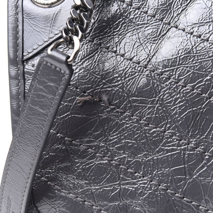 Saint Laurent Crinkled Calfskin Matelasse Monogram Medium Niki Chain Satchel Asphalt 12 of 14