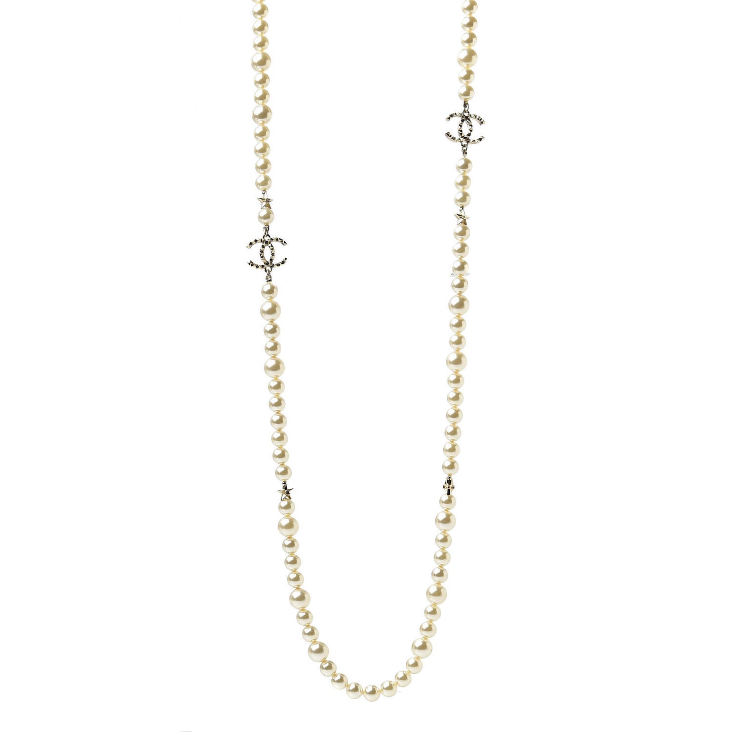 Graduated Pearl CC Long Necklace Gold