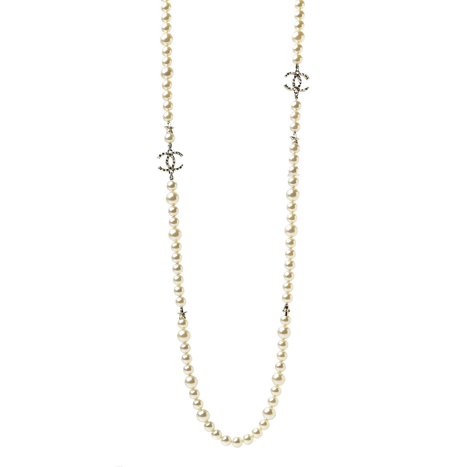Chanel Graduated Pearl CC Long Necklace Gold 1 of 5
