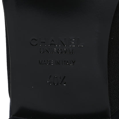 Chanel Calfskin Elastic Lace Up Cap Toe CC Loafers 40.5 Black Navy 8 of 10
