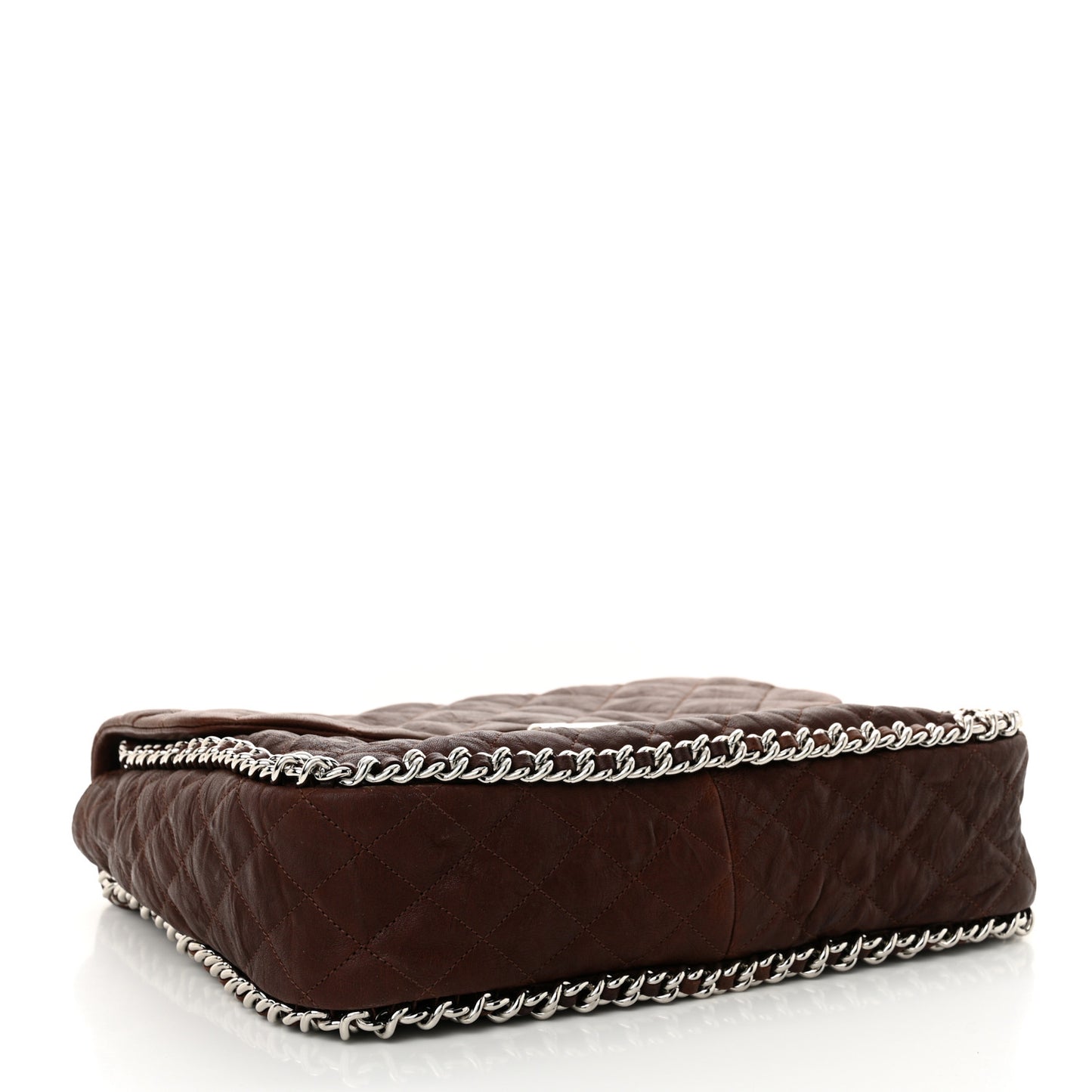 Washed Lambskin Quilted Chain Around Maxi Flap Dark Brown