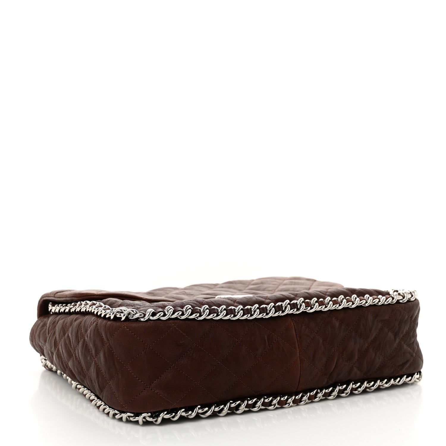Chanel Washed Lambskin Quilted Chain Around Maxi Flap Dark Brown 4 of 10