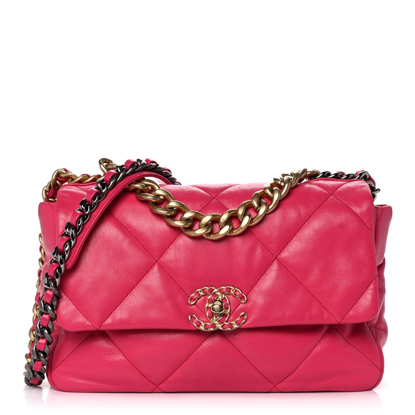Goatskin Quilted Large Chanel 19 Flap Dark Pink
