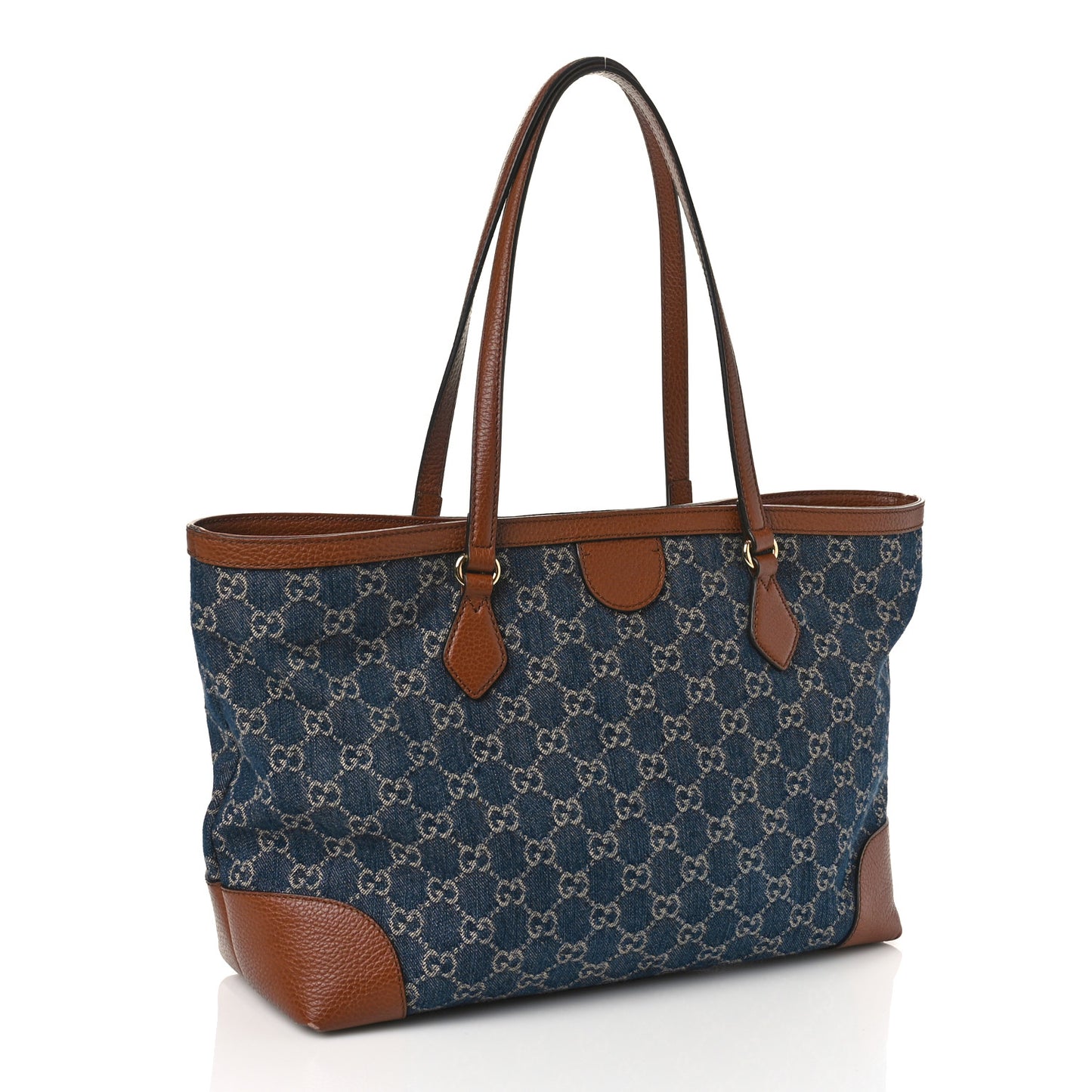 New Denim GG Monogram Medium Ophidia Shopping Tote Blue Tea Cuir
