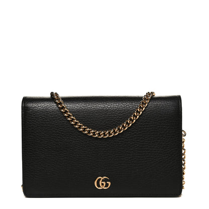 Gucci Calfskin Mini GG Marmont Chain Wallet Black 1 of 12