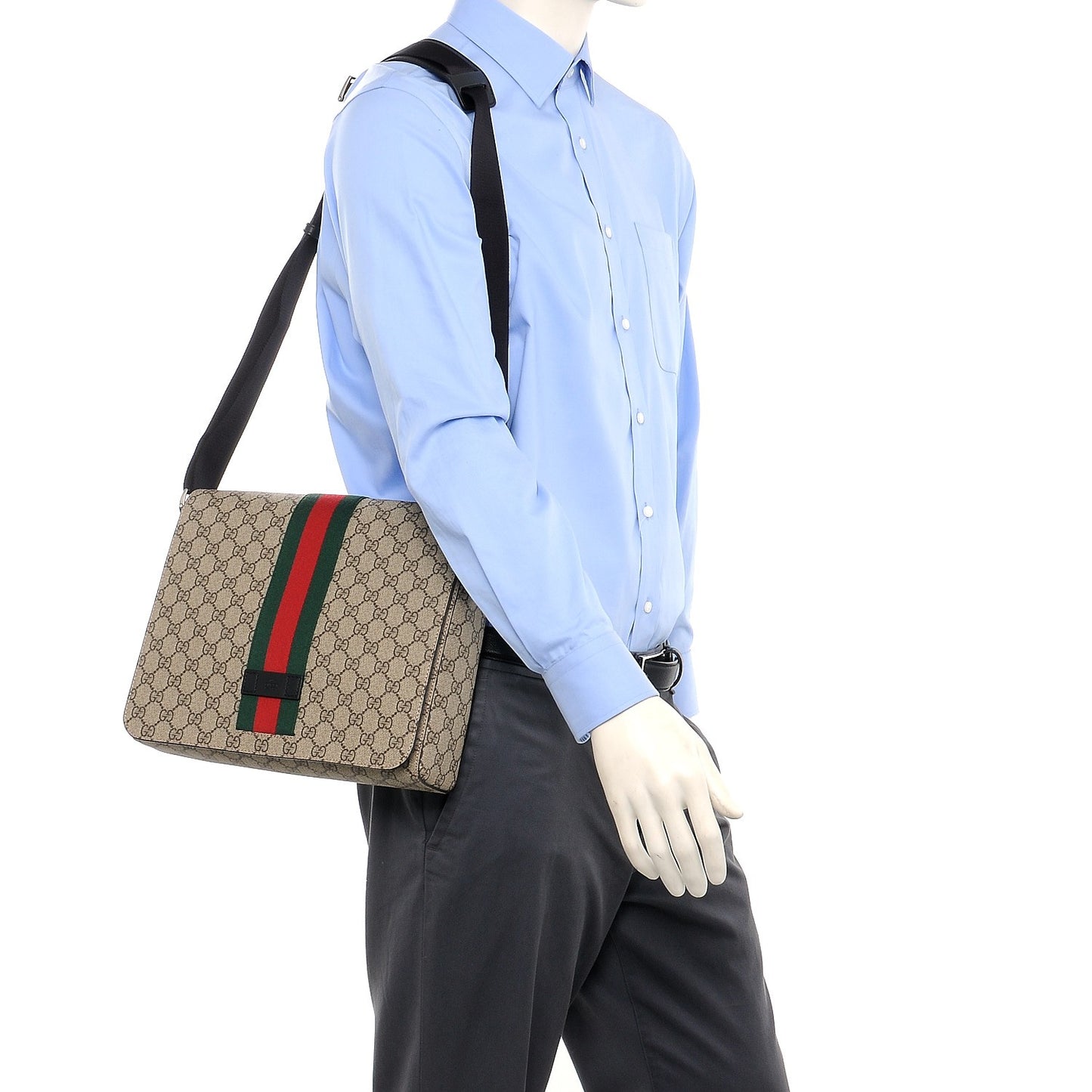 GG Supreme Monogram Web Flap Messenger Bag Black