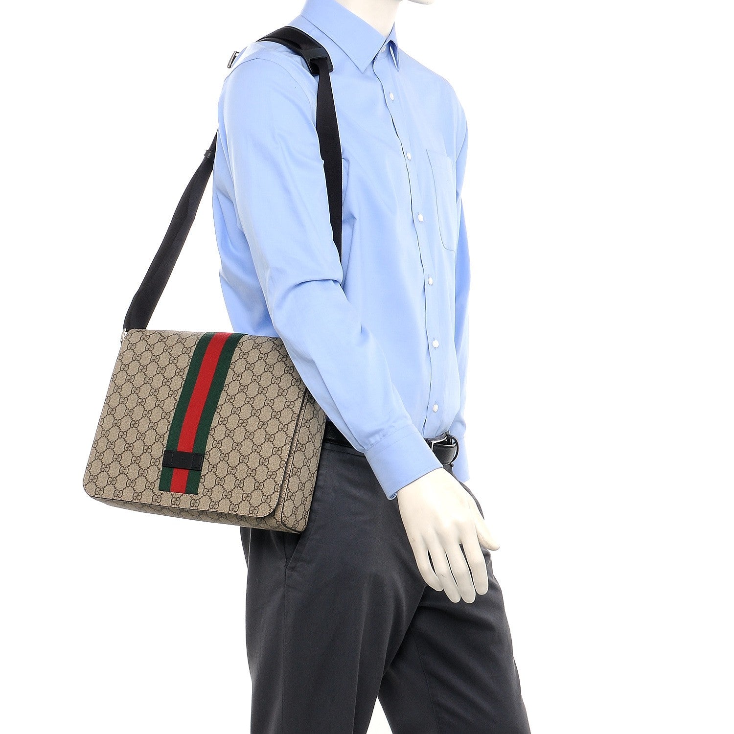 Gucci GG Supreme Monogram Web Flap Messenger Bag Black 2 of 7