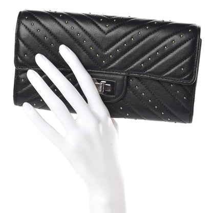 Chanel Sheepskin Chevron Quilted Studded Reissue Flap Wallet Black 2 of 9