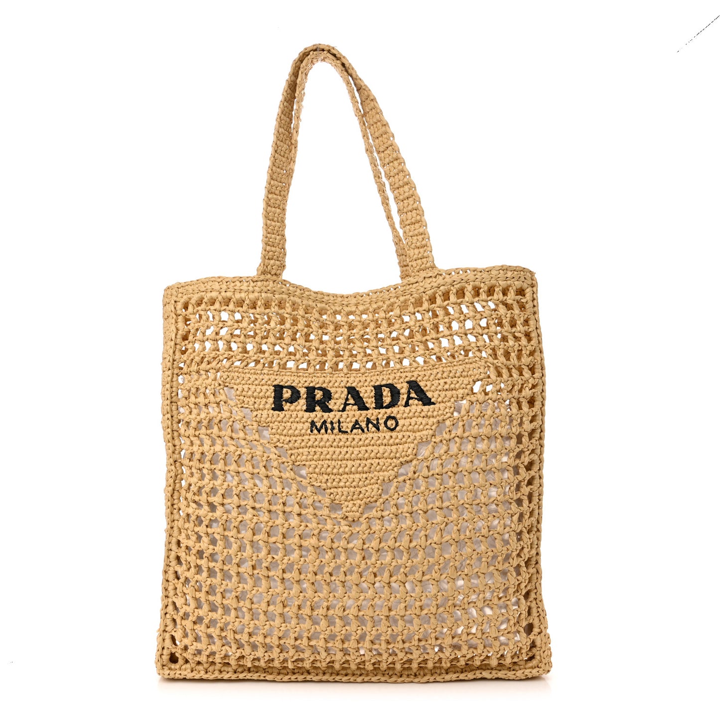 Yarn Raffia Effect Crochet Logo Embroidered Tote Bag Naturale