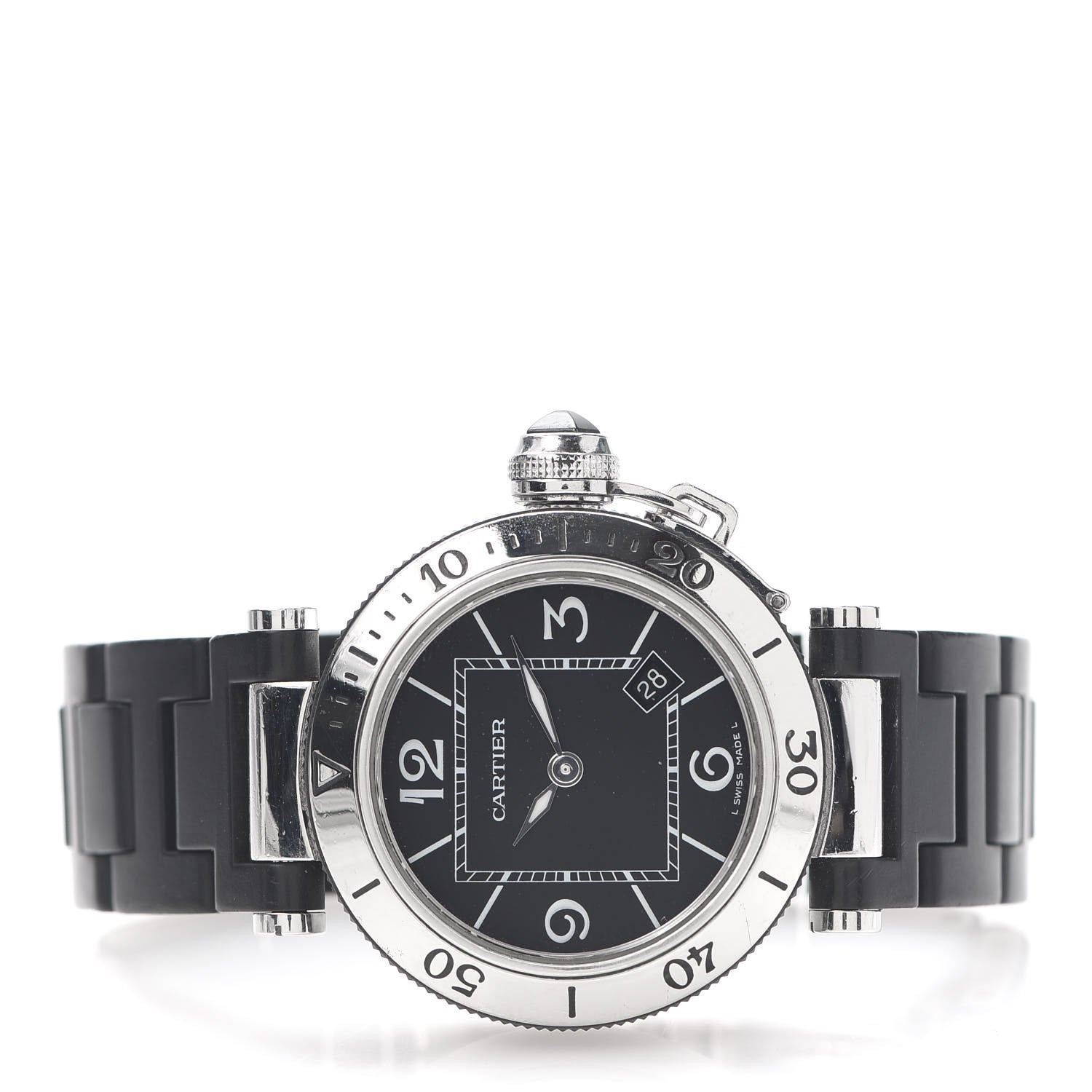 Cartier Stainless Steel Rubber 33mm Pasha C Seatimer Quartz Watch Black 3 of 7