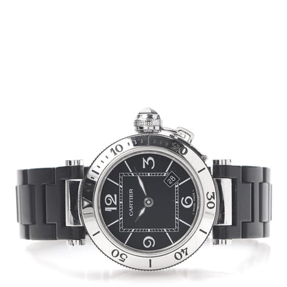 Cartier Stainless Steel Rubber 33mm Pasha C Seatimer Quartz Watch Black 3 of 7