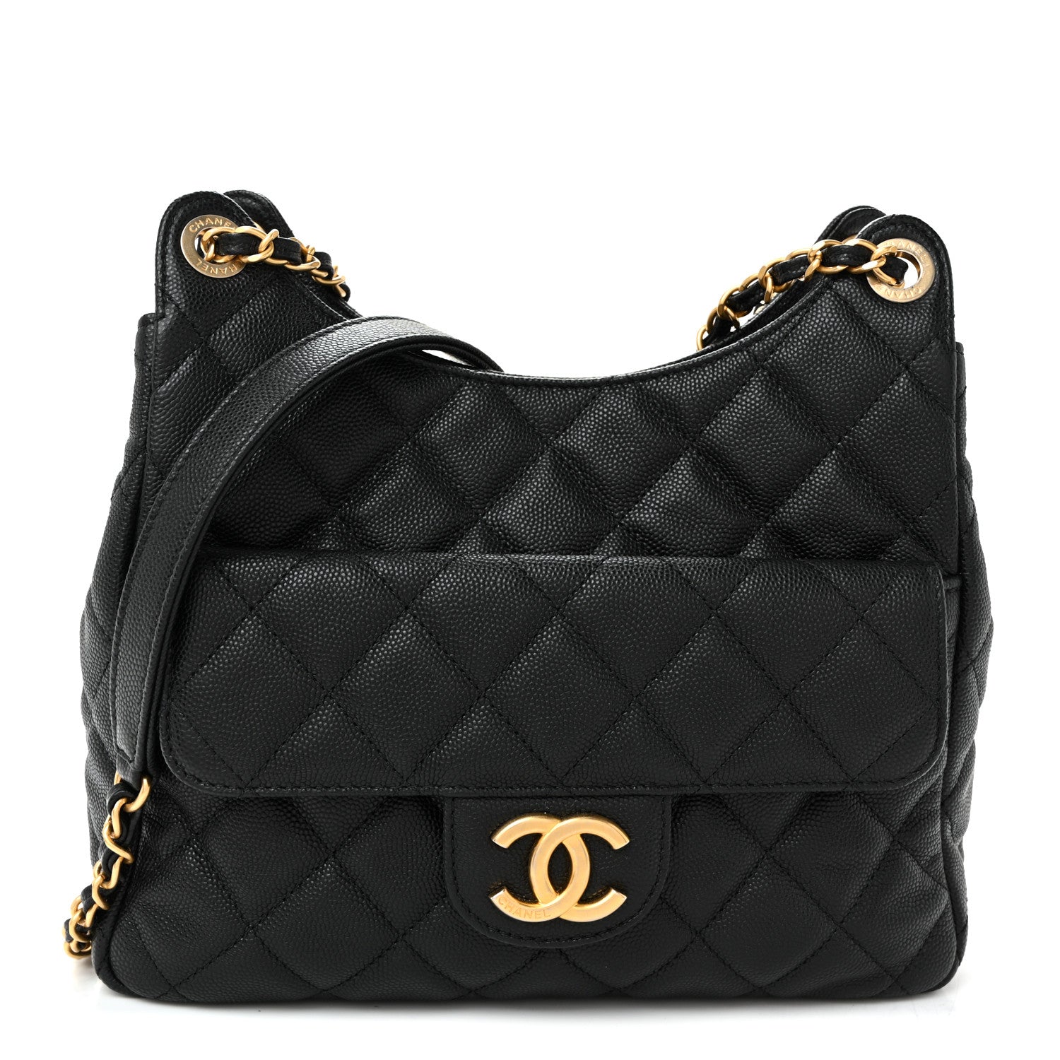 Chanel Caviar Quilted Wavy CC Hobo Black 1 of 9
