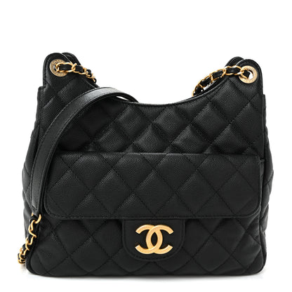 Chanel Caviar Quilted Wavy CC Hobo Black 1 of 9