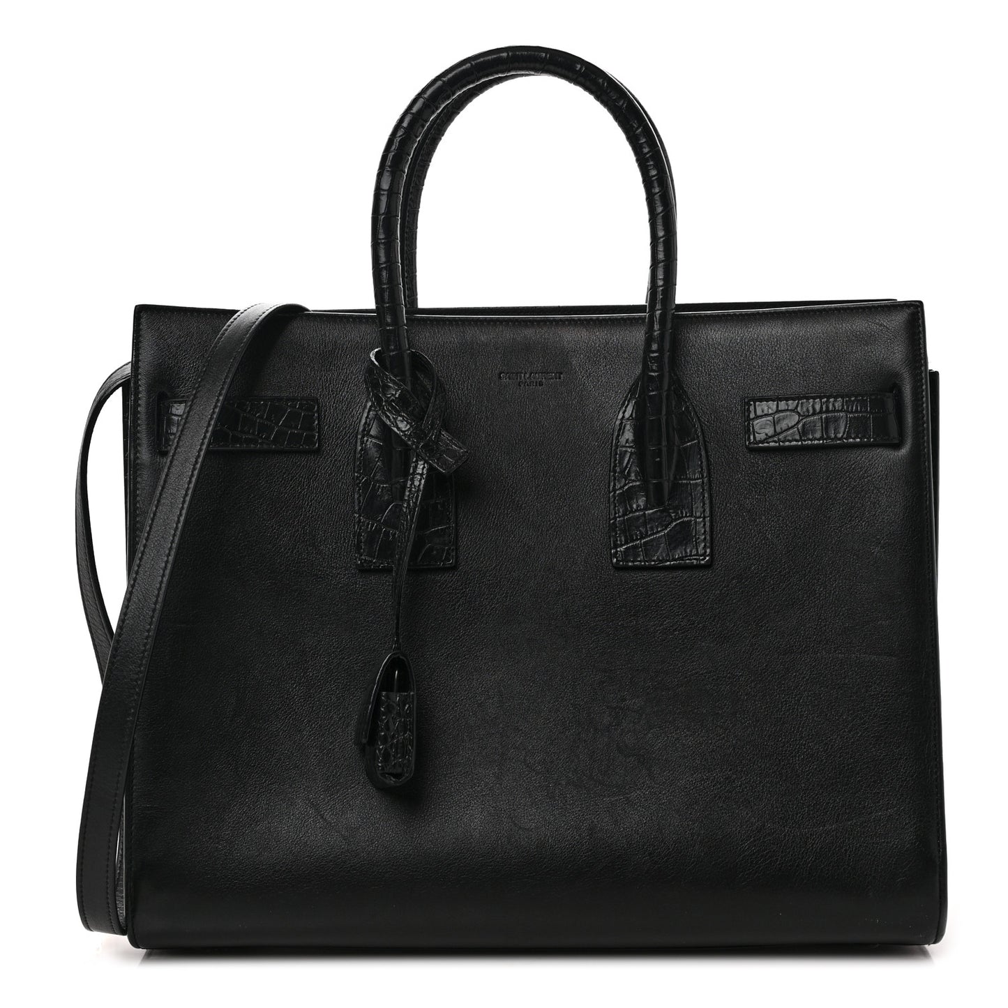 Calfskin Crocodile Embossed Small Sac de Jour Black