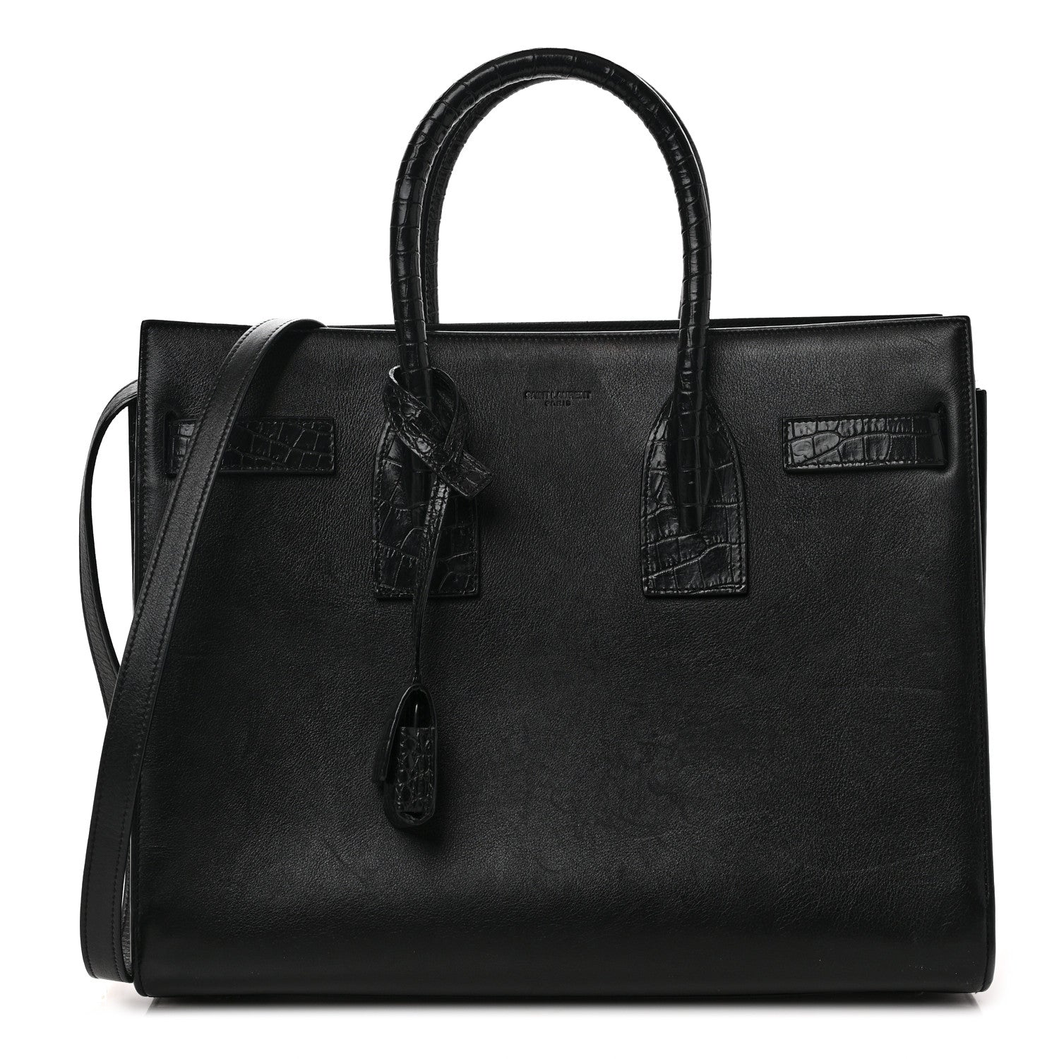 Saint Laurent Calfskin Crocodile Embossed Small Sac de Jour Black 1 of 8
