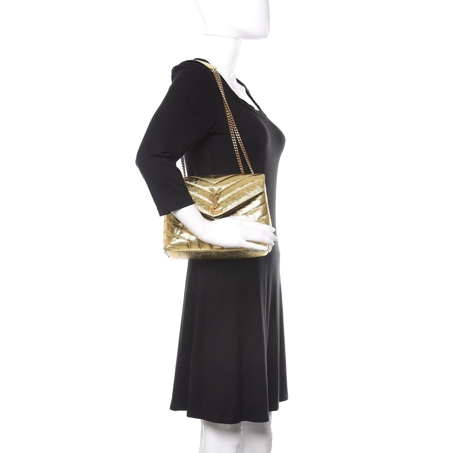 Metallic Calfskin Y Quilted Small Loulou Monogram Chain Satchel Gold