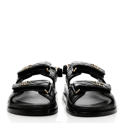 Chanel Grained Calfskin Velcro Dad Sandals 36 Black 2 of 9