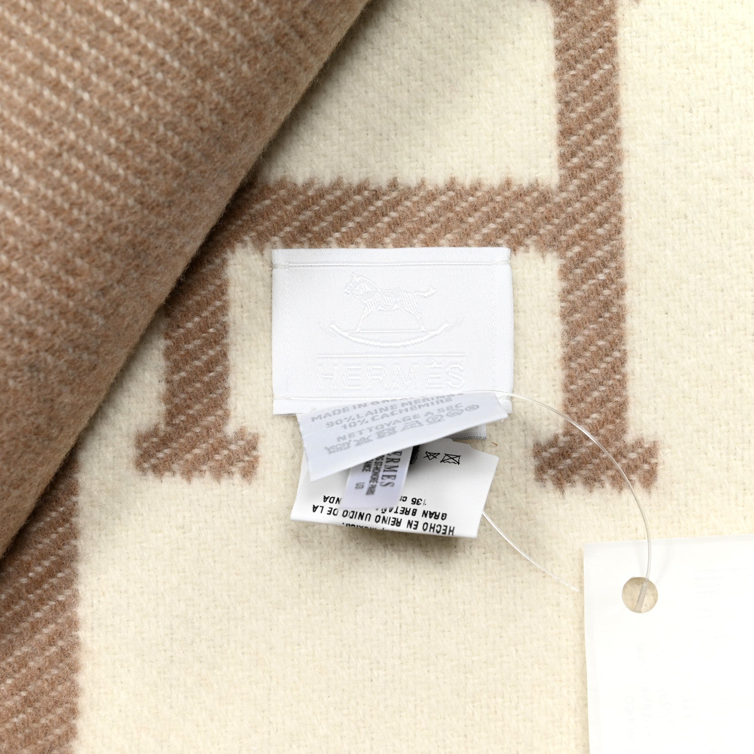 Hermes Wool Cashmere Avalon Baby Blanket Noisette Moyen White 3 of 3